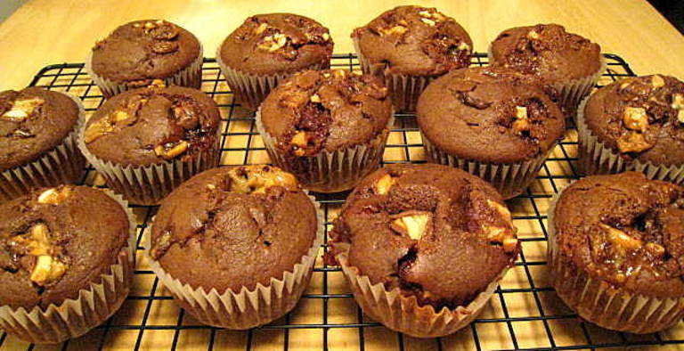 double chocolate snickers muffins