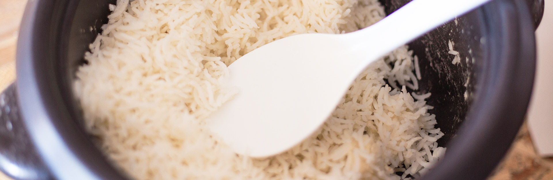 closeup of rice in a rice cooker